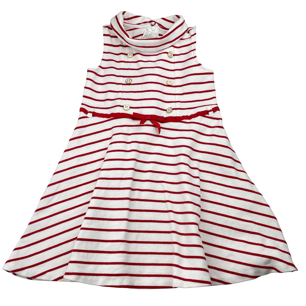 Girls JANIE and JACK, red & white stripe dress (light marks), FUC, size 5, L: 54cm