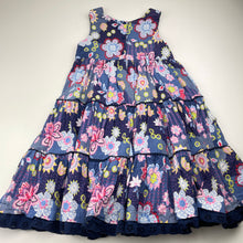Load image into Gallery viewer, Girls colourful, floral viscose dress, no size, armpit-armpit: 28cm, GUC, size 4, L: 65cm