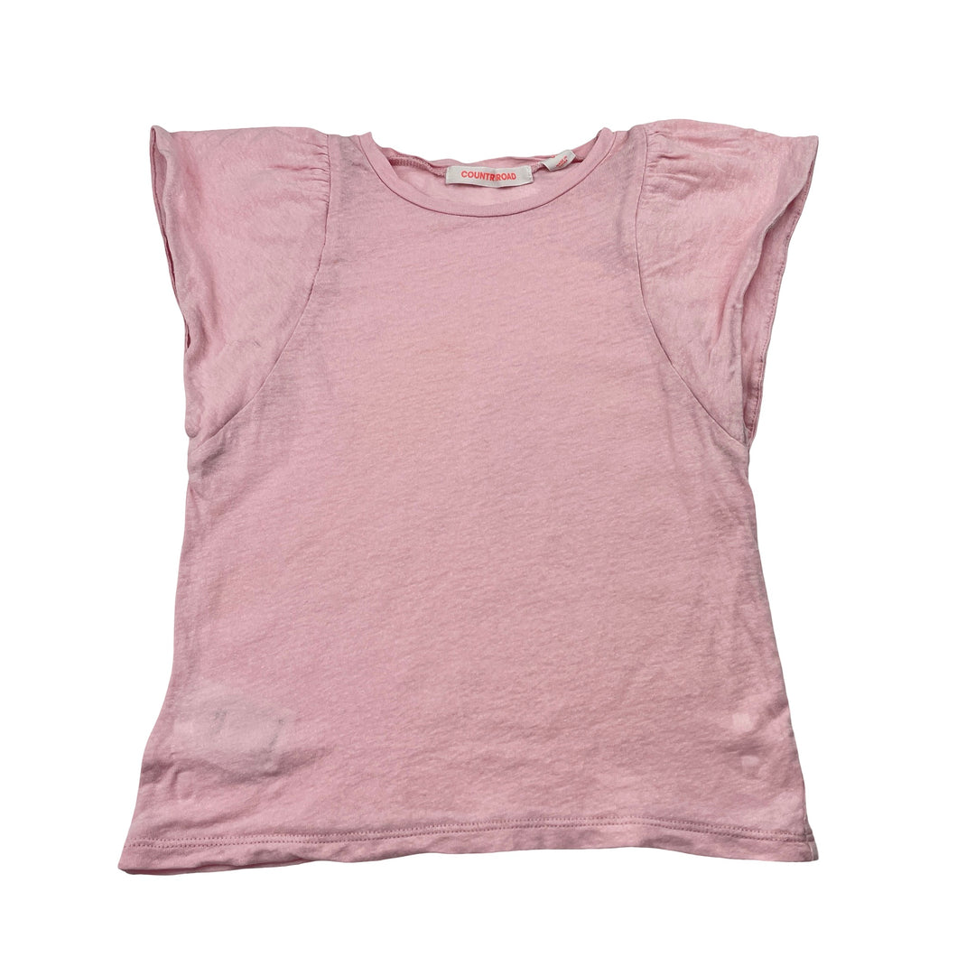 Girls Country Road, pink linen blend tee / top, FUC, size 5,  