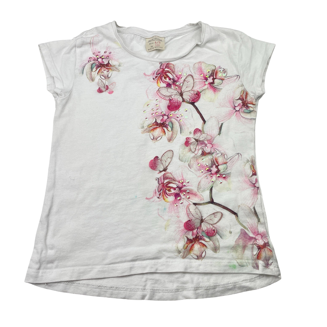 Girls Zara, embellished tee / top, butterflies (marks lower front), FUC, size 4-5,  