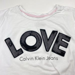 Girls Calvin Klein Jeans, cotton tee / top, sequins, FUC, size 8-10,  