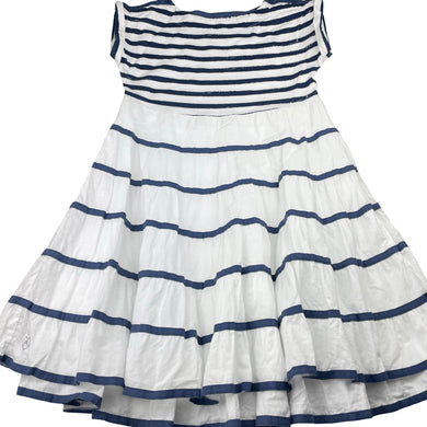 Girls Chateau de Sable, lined blue & white stripe cotton dress, GUC, size 8, L: 70cm