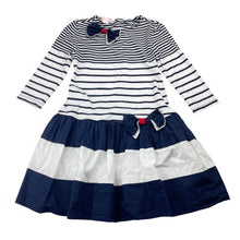 Load image into Gallery viewer, Girls Biscotti, navy &amp; white stripe party dress (light mark back right cuff), FUC, size 5, L: 58cm