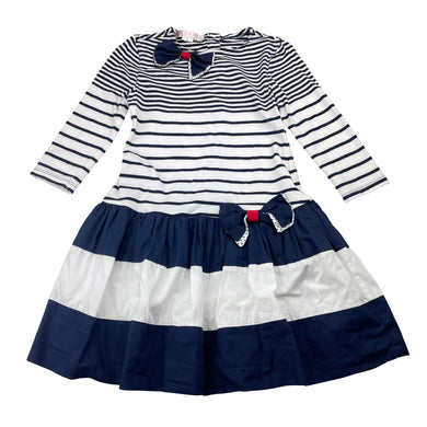 Girls Biscotti, navy & white stripe party dress (light mark back right cuff), FUC, size 5, L: 58cm
