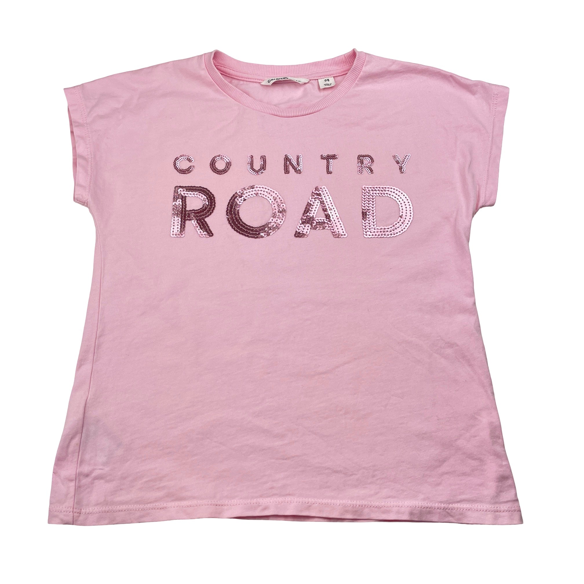Country Road, pink cotton tee top, sequins, GUC, size