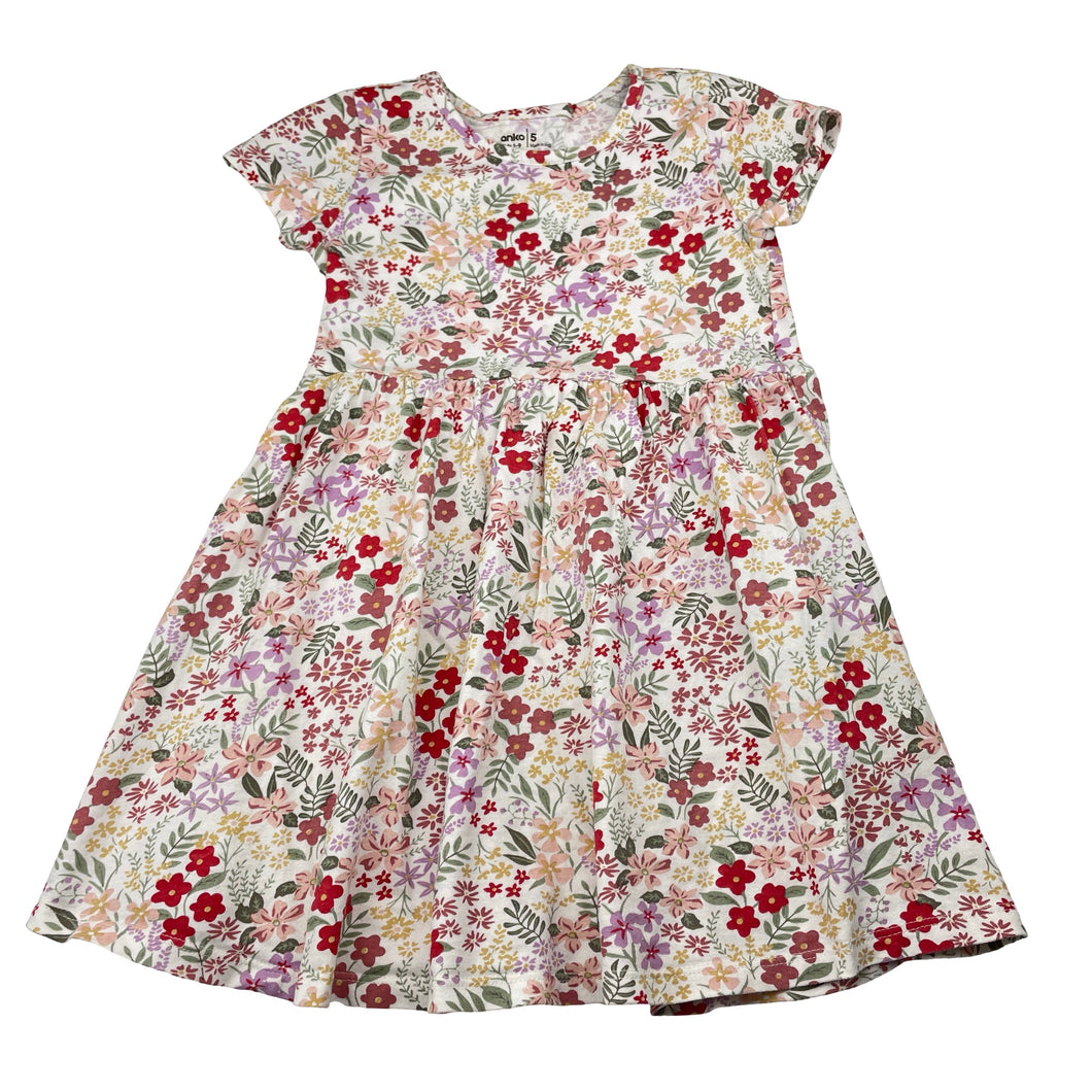 Girls Anko, floral cotton casual dress, GUC, size 5, L: 57cm