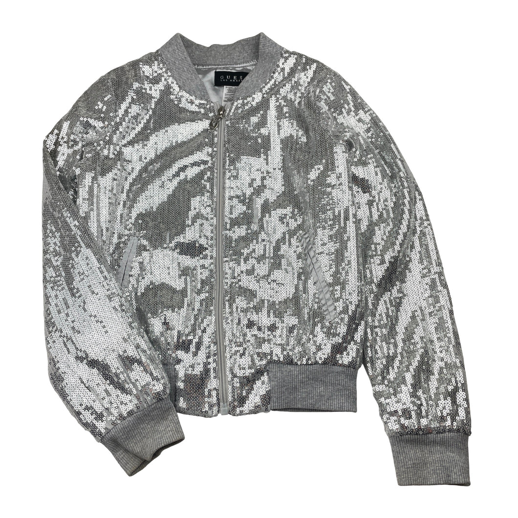 Girls GUESS, silver sequin jacket (discolouration on cuffs), FUC, size 7-8,  