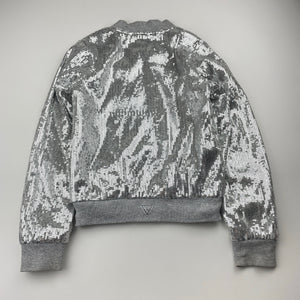 Girls GUESS, silver sequin jacket (discolouration on cuffs), FUC, size 7-8,  
