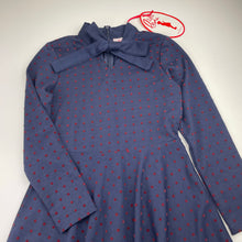 Load image into Gallery viewer, Girls Little Leona, navy &amp; red spot long sleeve dress, NEW, size 8, L: 66cm