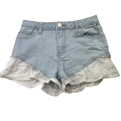 Girls Tilii, broderie trim, stretch denim shorts, adjustable, GUC, size 12,  