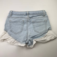 Load image into Gallery viewer, Girls Tilii, broderie trim, stretch denim shorts, adjustable, GUC, size 12,  