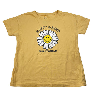 Girls SMILEY WORLD, yellow cotton tee / top, flower, EUC, size 8,  