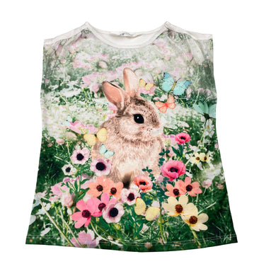 Girls H&M, lightweight tee / top, rabbit (light marks at neck), FUC, size 7-8,  