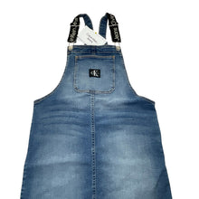 Load image into Gallery viewer, Girls Calvin Klein Jeans, stretchy denim overalls dress / pinafore, NEW, size 8-10, L: 73cm