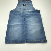 Load image into Gallery viewer, Girls Calvin Klein Jeans, stretchy denim overalls dress / pinafore, NEW, size 8-10, L: 73cm