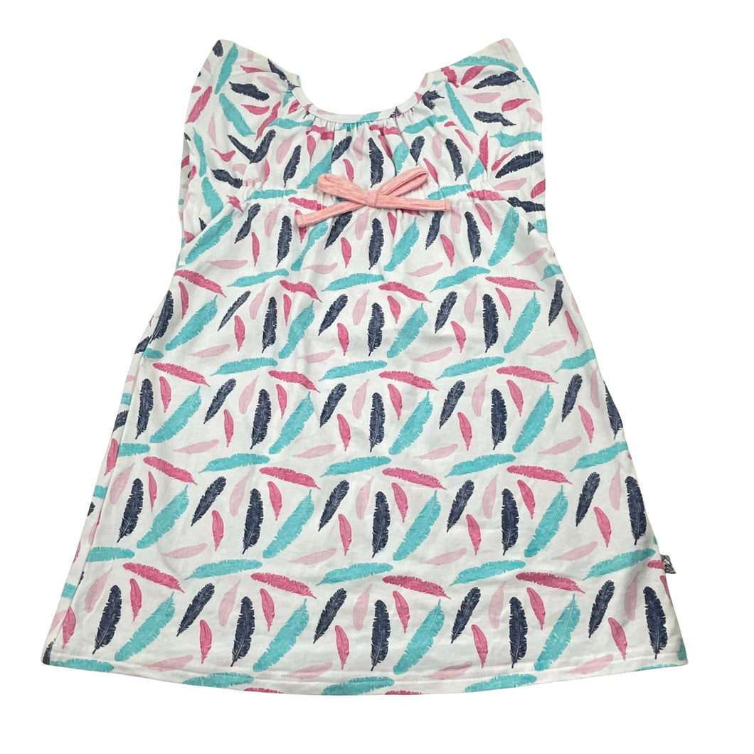 Girls the little dog laughed, stretchy casual dress, feathers, EUC, size 4-5, L: 53cm