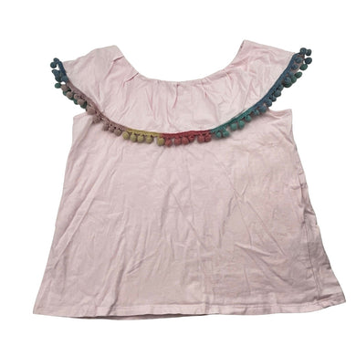 Girls Seed, pink cotton top, pom-pom trim, GUC, size 8,  