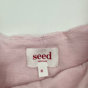 Girls Seed, pink cotton top, pom-pom trim, GUC, size 8,  