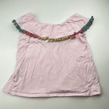 Load image into Gallery viewer, Girls Seed, pink cotton top, pom-pom trim, GUC, size 8,  