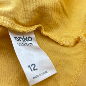 Girls Anko, yellow cotton tee / top, EUC, size 12,  