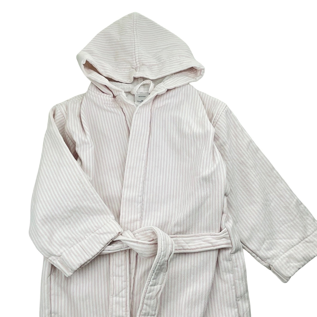 Girls SHERIDAN kids, pink stripe cotton dressing gown / bath robe, GUC, size 6-8,  