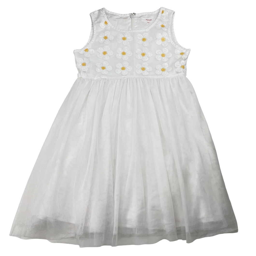 Girls Seed, cotton lined tulle & sequin party dress, marks back left skirt, FUC, size 5-6, L: 58cm