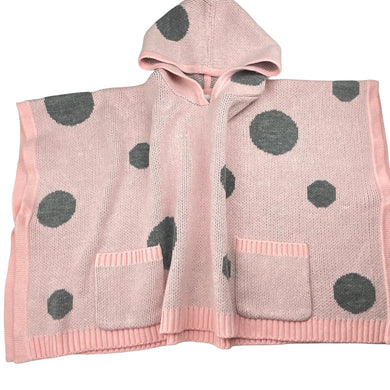 Girls Milkshake, pink & grey knit hooded poncho sweater, GUC, size 7-8,  