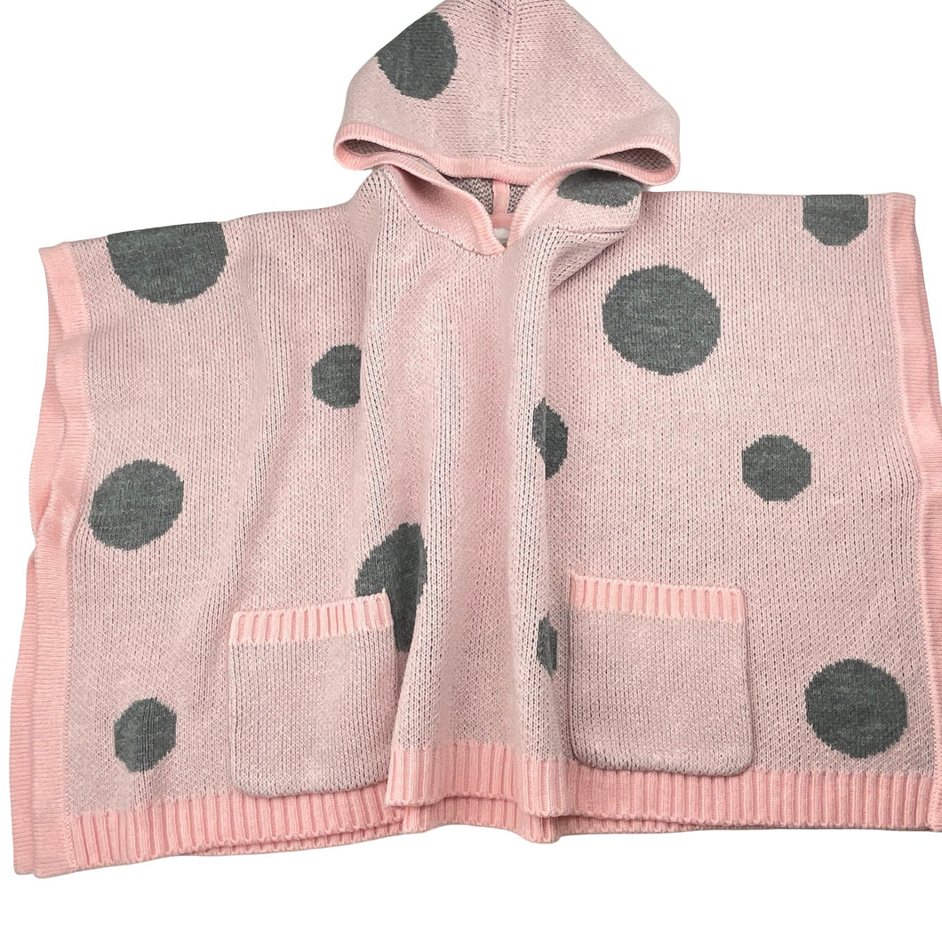 Girls Milkshake, pink & grey knit hooded poncho sweater, GUC, size 7-8,  