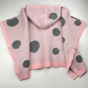Girls Milkshake, pink & grey knit hooded poncho sweater, GUC, size 7-8,  