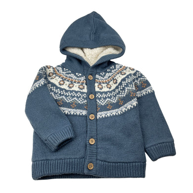 Unisex Anko, fleece-lined, chunky knit hooded cardigan, GUC, size 1,  