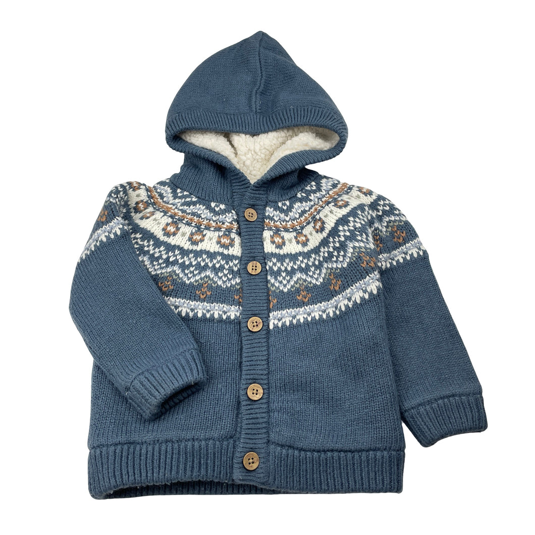 Unisex Anko, fleece-lined, chunky knit hooded cardigan, GUC, size 1,  