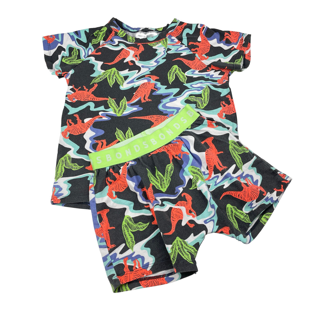 Boys BONDS, pyjama top & shorts, dinosaurs (wash fade), FUC, size 5,  
