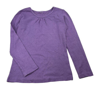 Girls purple, cotton long sleeve top, no labels, armpit-armpit: 30cm, shoulder-cuff: 39cm, GUC, size 5-6,  