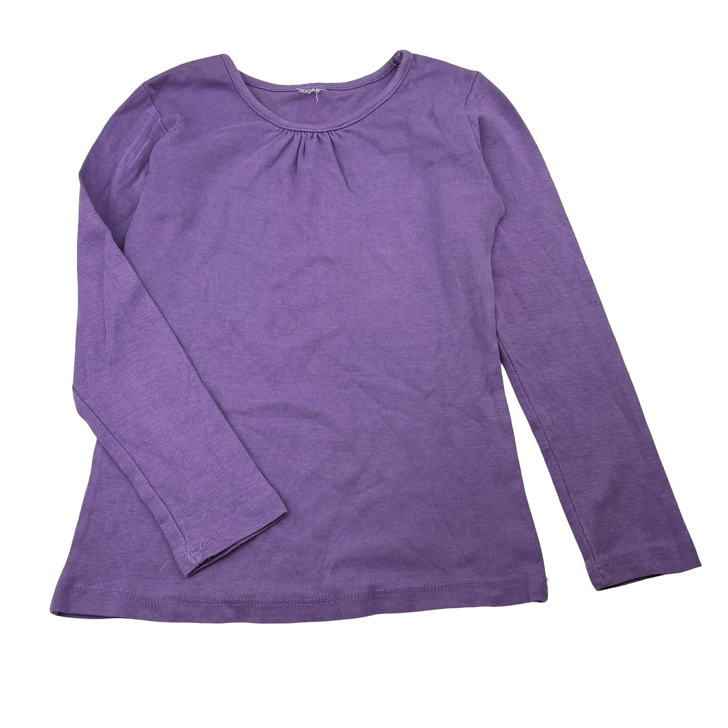 Girls purple, cotton long sleeve top, no labels, armpit-armpit: 30cm, shoulder-cuff: 39cm, GUC, size 5-6,  