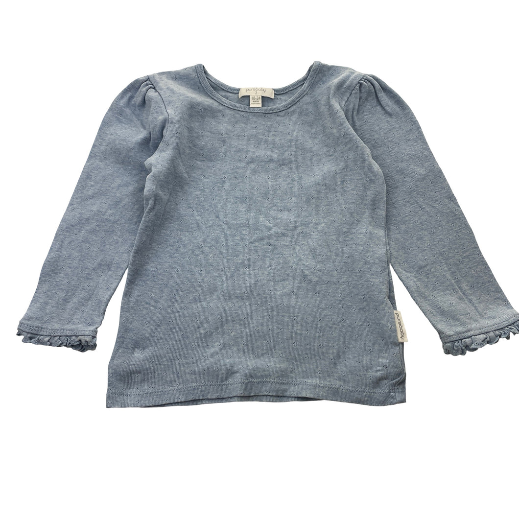 Girls Purebaby, organic cotton pointelle long sleeve top, GUC, size 2,  