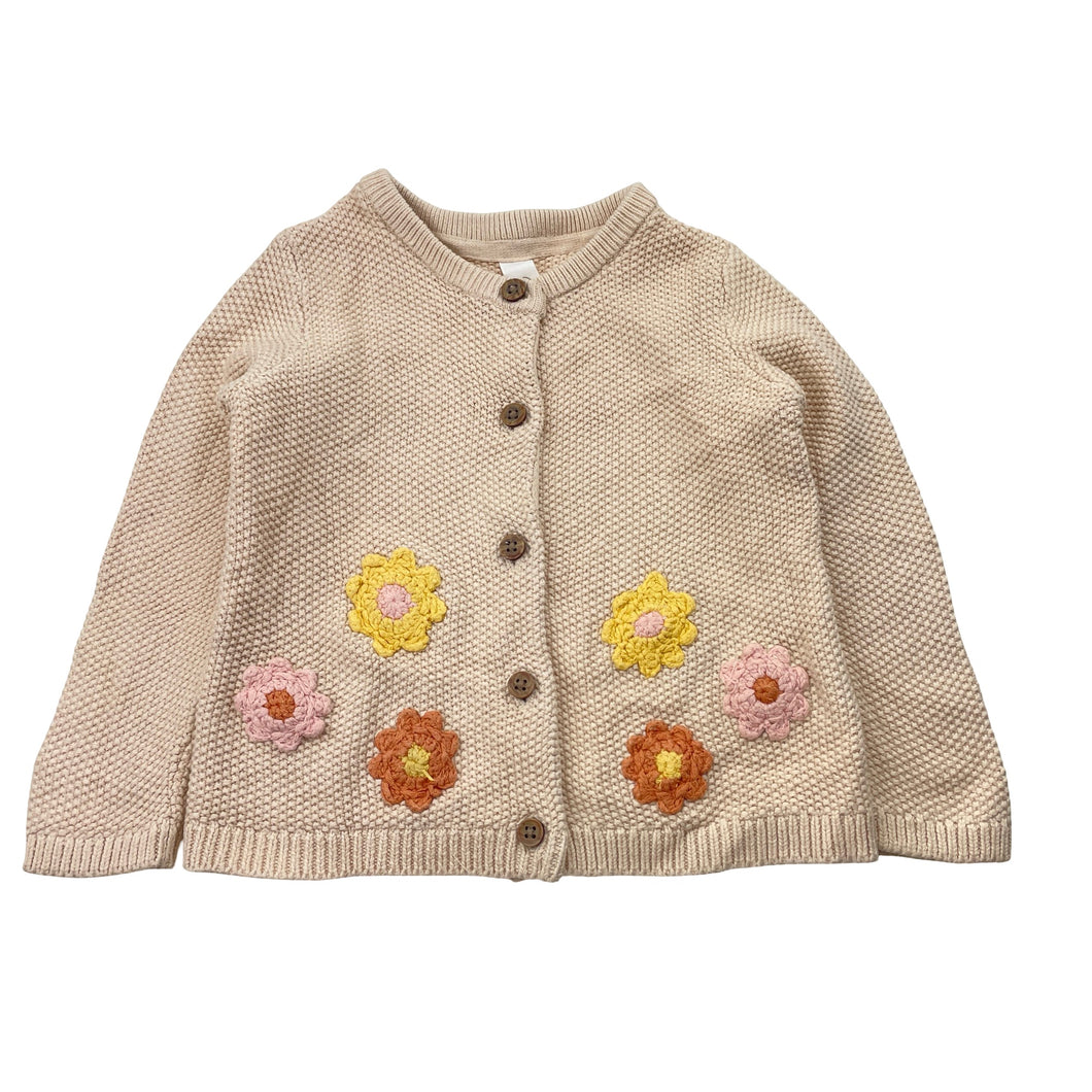 Girls Dymples, knitted cotton cardigan, flowers, GUC, size 1,  