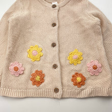 Load image into Gallery viewer, Girls Dymples, knitted cotton cardigan, flowers, GUC, size 1,  