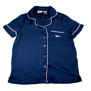 Girls Peter Alexander, navy satin pyjama top, GUC, size 8,  