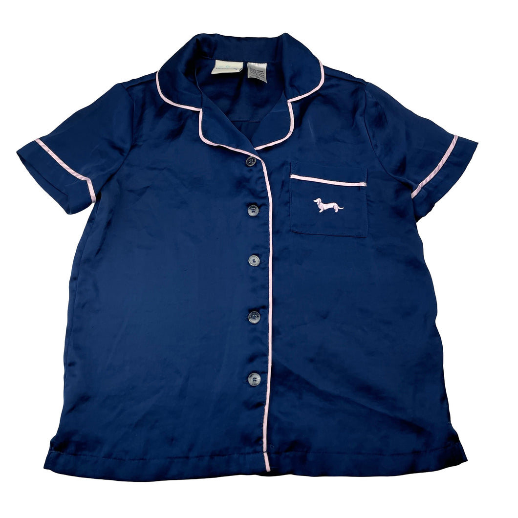 Girls Peter Alexander, navy satin pyjama top, GUC, size 8,  