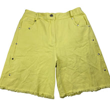 Load image into Gallery viewer, Girls embellished, yelloe denim shorts, elasticated, EUC, size 15-16,  