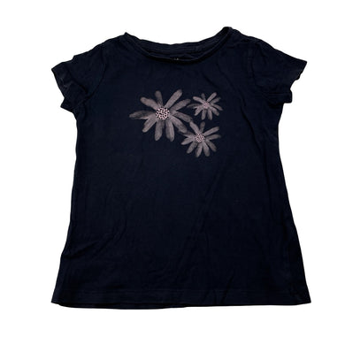Girls Anko, navy cotton tee / top, flowers, GUC, size 4,  
