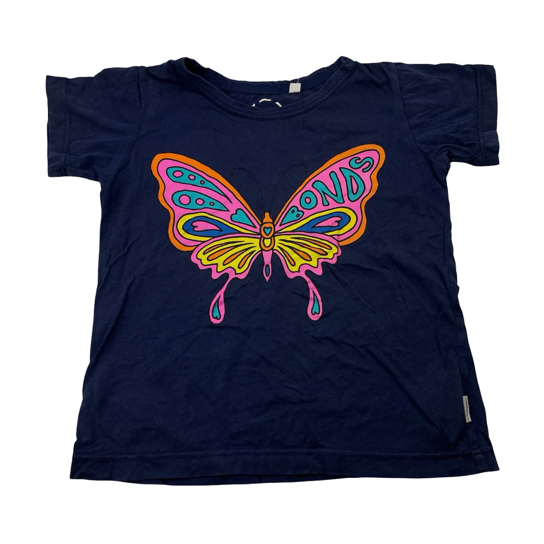 Girls BONDS, navy Australian cotton tee / top, butterfly, GUC, size 4,  