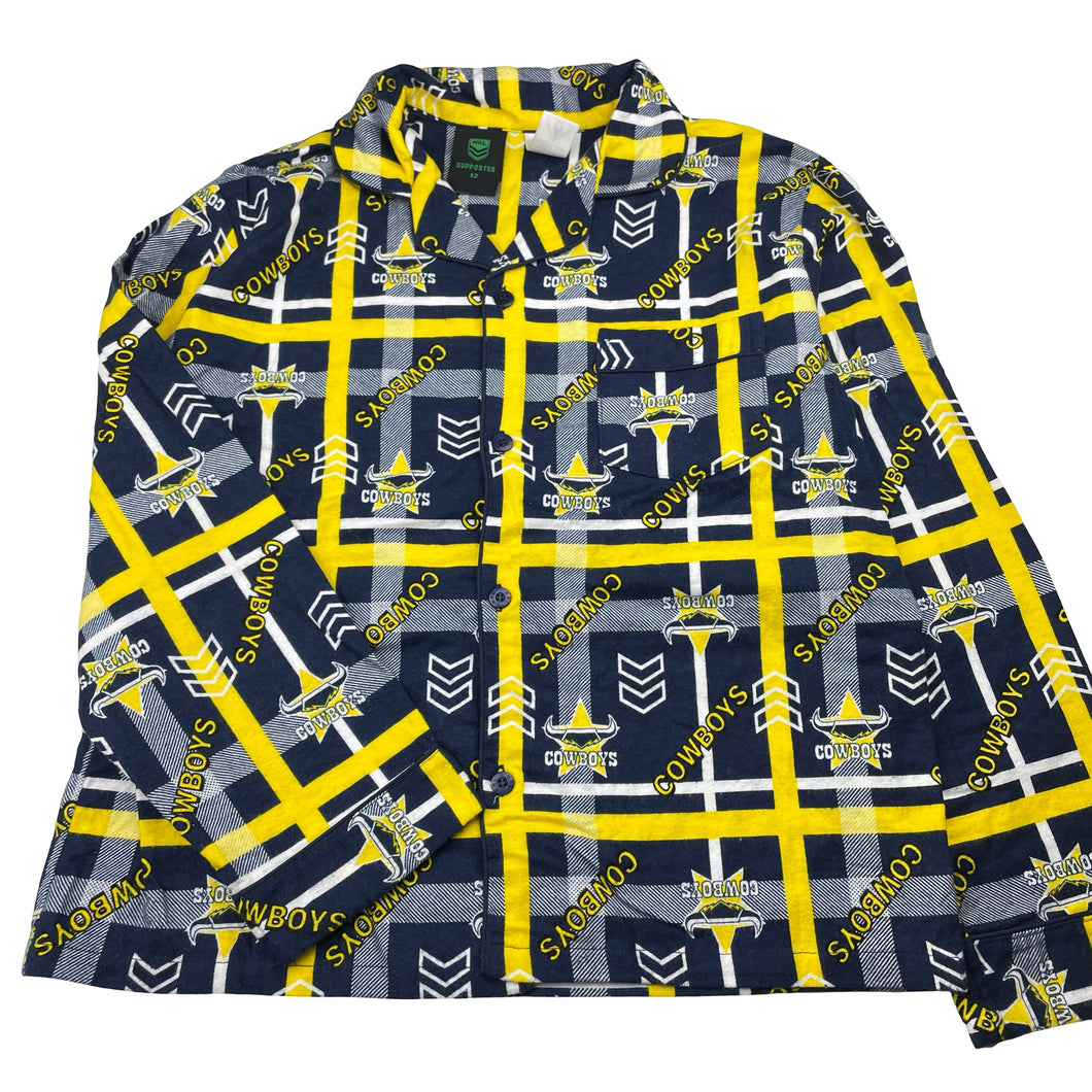 Unisex NRL SUPPORTER, COWBOYS flannel cotton pyjama top, EUC, size 12,  
