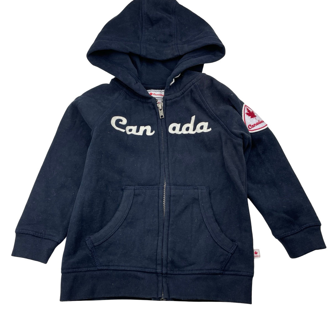 Unisex Canadiana, navy fleece-lined zip hoodie sweater, EUC, size 3,  