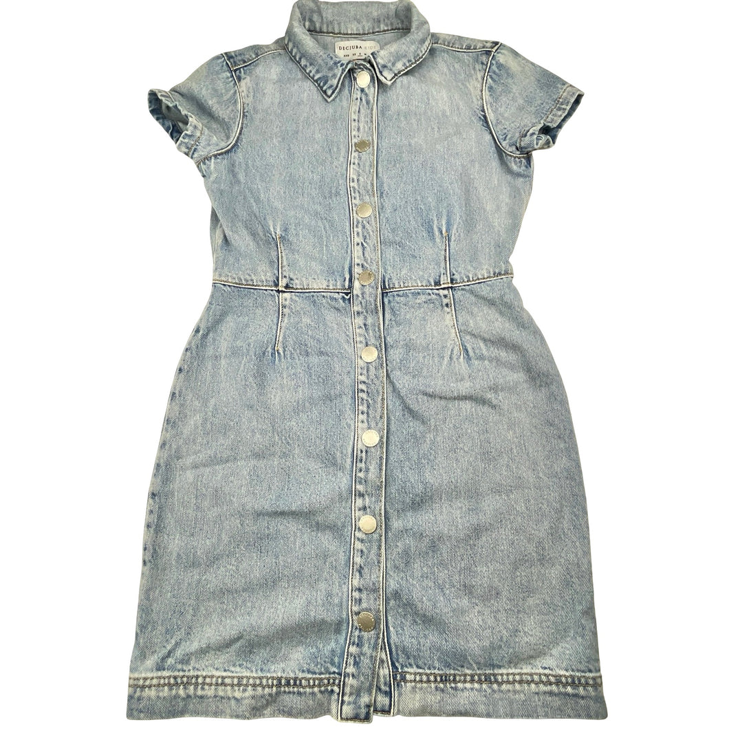 Girls DECJUBA KIDS, blue denim shirt dress, poppers, GUC, size 10, L: 70cm