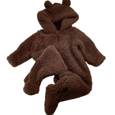 Unisex Dymples, fleece zip-up hooded romper, GUC, size 00,  