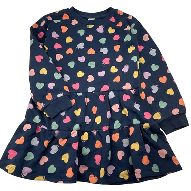 Girls Anko, fleece-lined sweater dress, hearts, GUC, size 7, L: 60cm