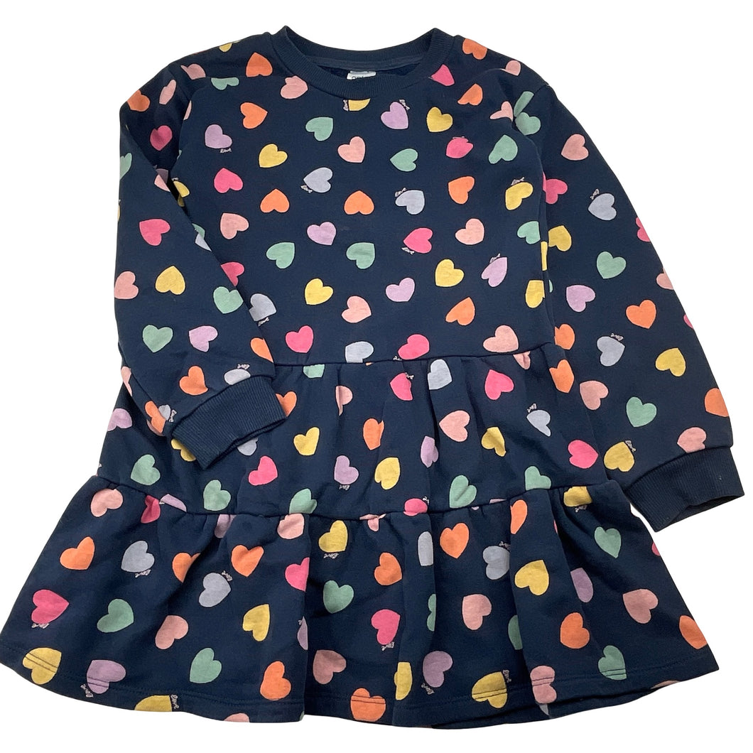 Girls Anko, fleece-lined sweater dress, hearts, GUC, size 7, L: 60cm