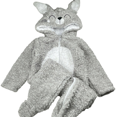 Unisex Baby Berry, soft fleece zip-up hooded romper, GUC, size 1,  