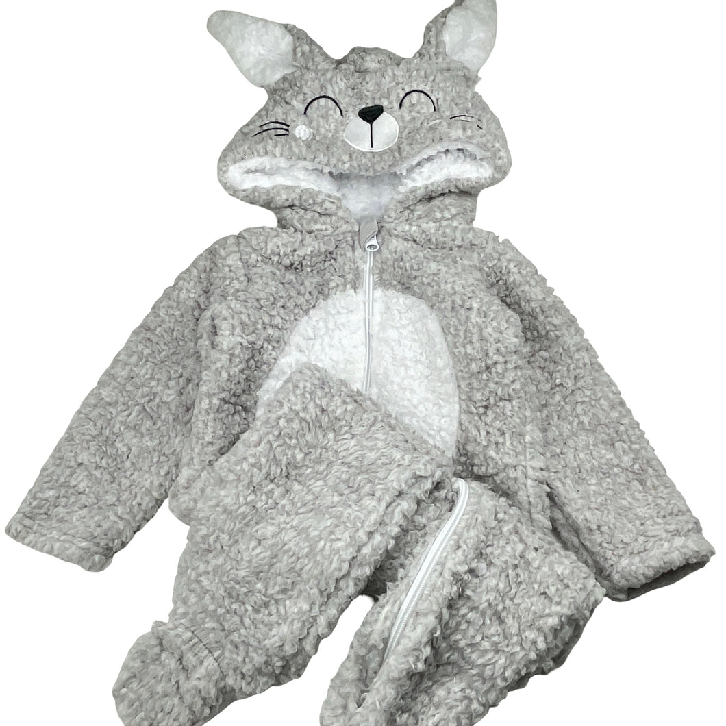 Unisex Baby Berry, soft fleece zip-up hooded romper, GUC, size 1,  